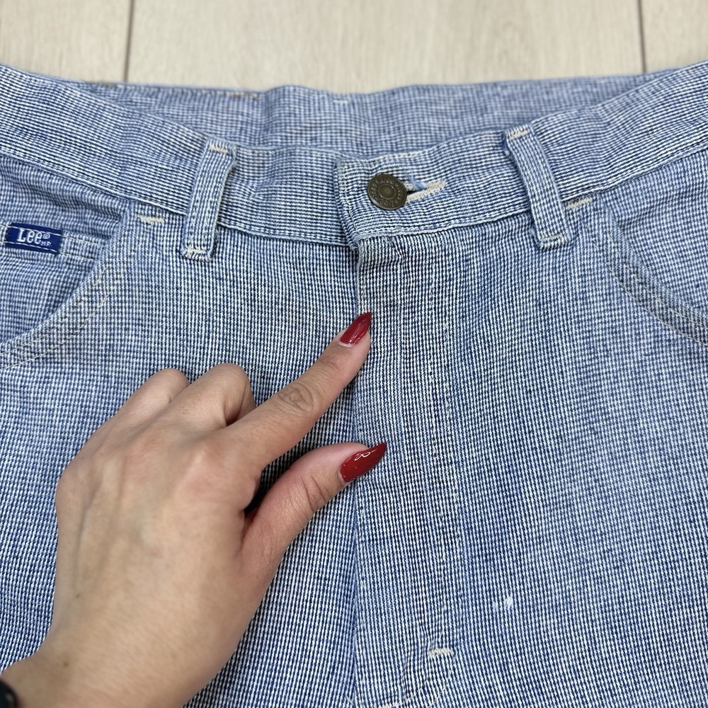 Vintage 1990's Lee USA High Rise Blue Micro Check Mom Shorts Size 12 Med 90s - Picture 3 of 13